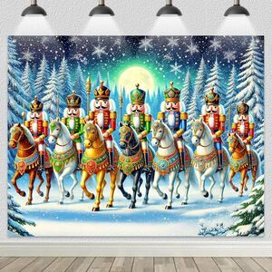 Christmas Backdrop 8x6ft Nutcracker Soldiers on Horses Banner